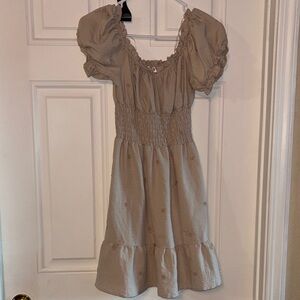 Tan Puff Sleeve Dress